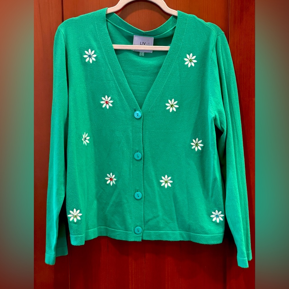 Milano Green Daisy Embroidered Cardigan